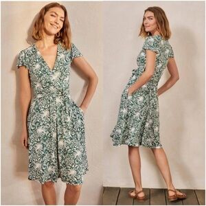 BODEN Evangeline Jersey Wrap Dress in Palm Leaf Tropical Charm